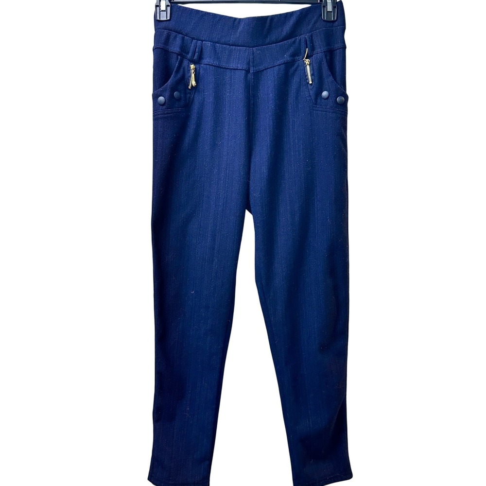 Dark Wash Stretch Jeggings Pants Gold Zipper Detail Pockets 1XL